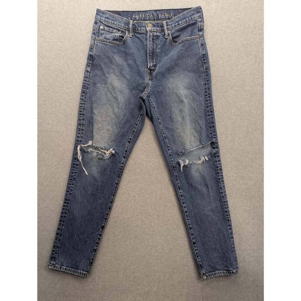 American Eagle Flex Loose Jeans Mens 31x30 Blue Distressed Ripped Tapered Denim
